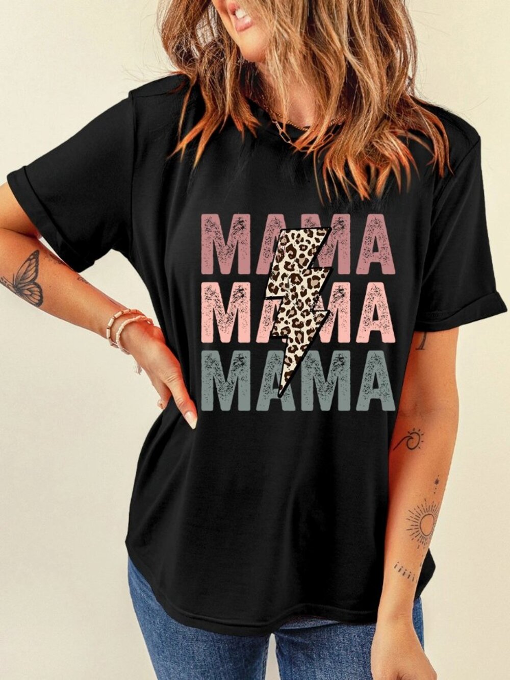 โจ Boutique Exclusive "Mama" Leopard Lightning Bolt Graphic Tee